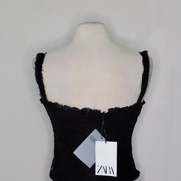 NWT!! ZARA Limited Edition Lace Top Black Lace-Up Front Tank Shirt Crop Large - Picture 12 of 16